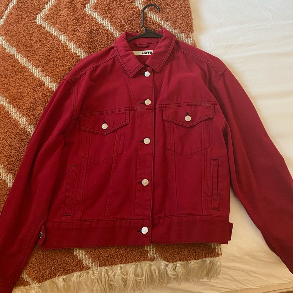 Topshop Red Denim Jacket